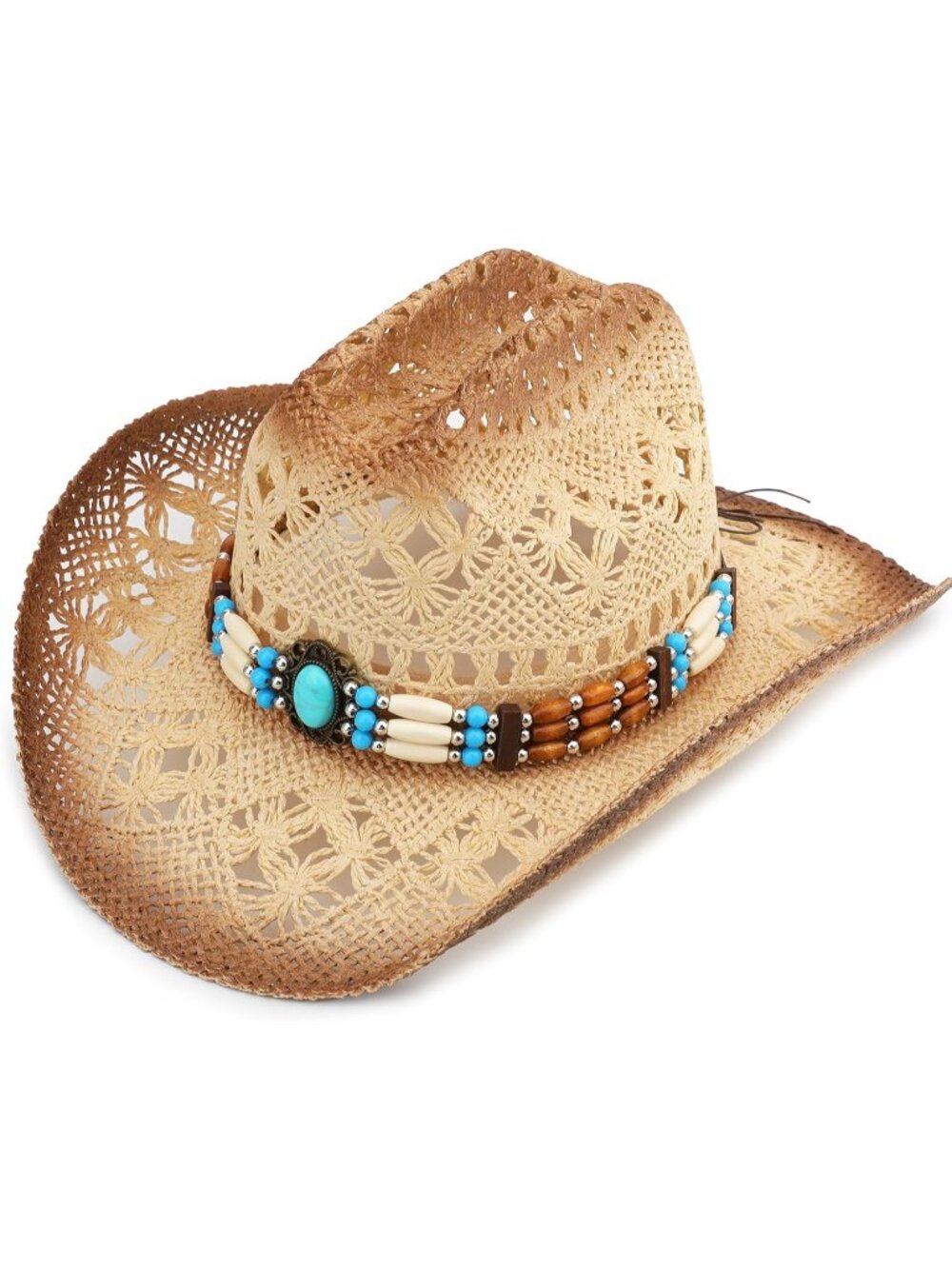 Men's Khaki-m29 Straw Adjustable Wide Brim Sun Beach Western Cowgirl Cowboy Hat